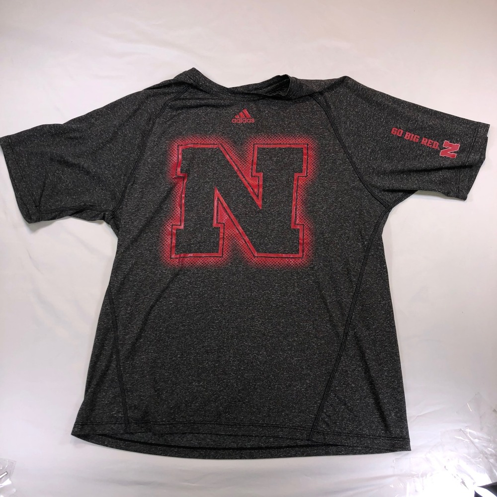 Adidas Nebraska Cornhuskers Climalite T-Shirt Mens Medium Gray Go Big Red N NCAA